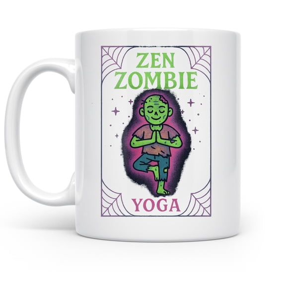 Zen Zombie Delight 11 oz Coffee Mug - For Yoga Lovers White Ceramic Gift