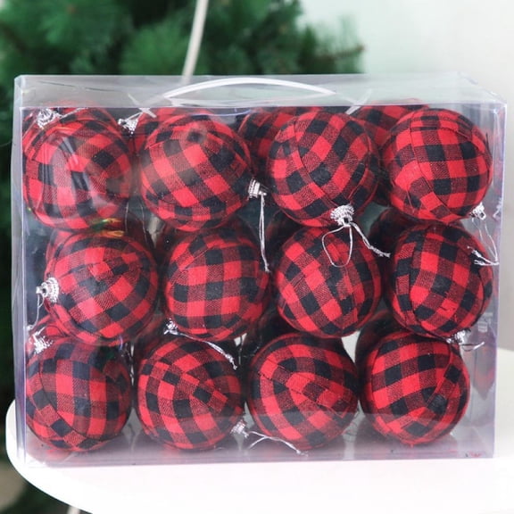 ZenBath 24Pcs Buffalo Plaid Rustic Christmas tree Decorations Ornaments set,Shatterproof Pinecone Xmas ball Hanging Decor for Farmhouse Family farm Outdoor,Burlap Vacation Ornaments