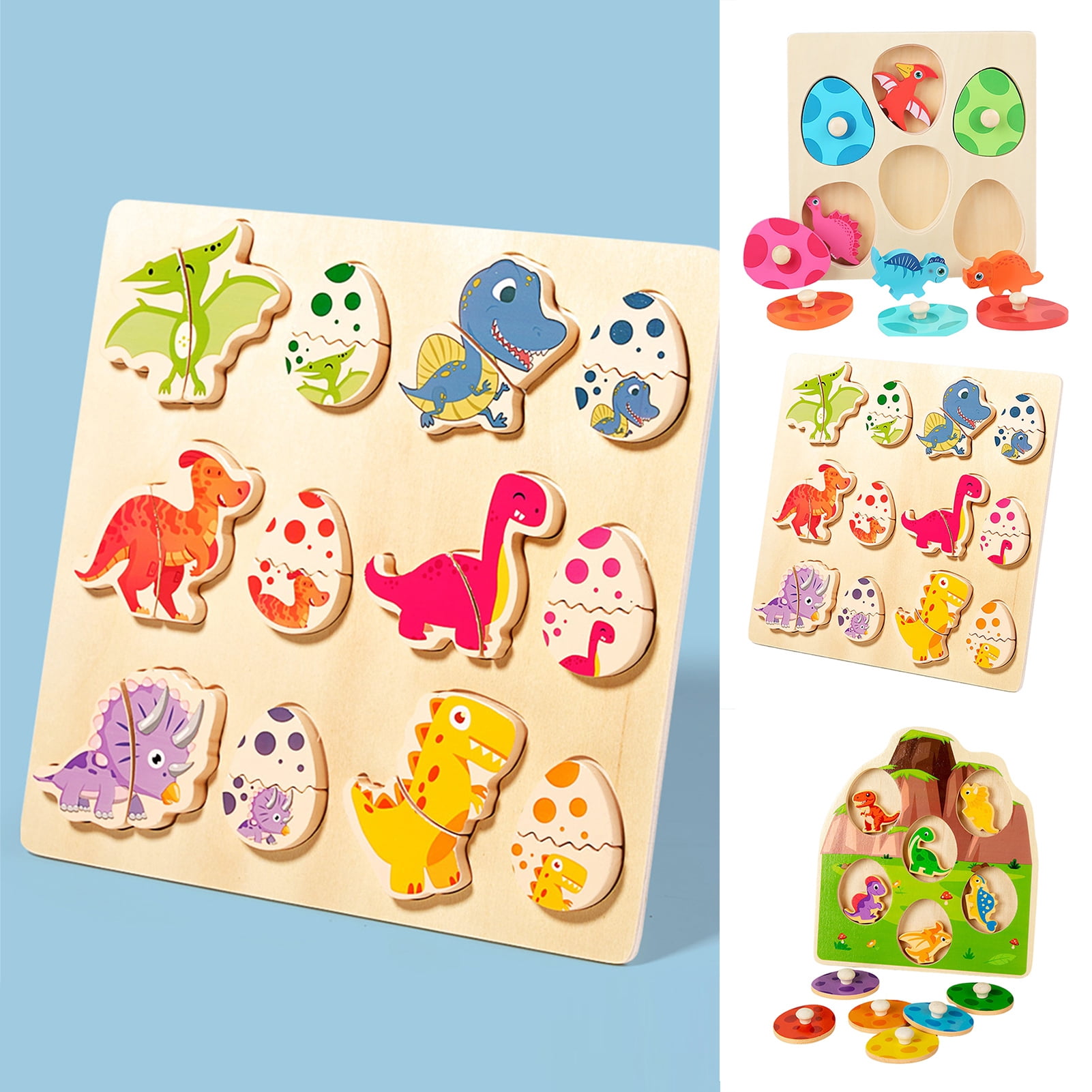 ZenCart 1 Set Wooden Dinosaur Puzzle Board 3D Cartoon Dino Egg Matching ...