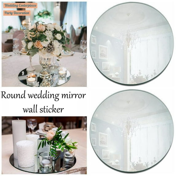ZenCart 10/15/20/25/30CM Round Square Acrylic Mirror Wedding Party Table Centerpiece Mirror Tray Shatterproof Living Room Bedroom Bathroom Wall Decoration Mirror Sticker