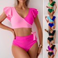 thumbnail image 1 of ZenCart 2Pcs/Set Women Bikini Set V-neck Ruffle Sleeve Bra High Waist Swimming Briefs Set Curvy Cutout Bathing Suit Swimsuit, 1 of 8