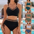 thumbnail image 1 of ZenCart 2Pcs/Set Women Summer Bikini Set V-Neck Sling Bra High Waist Side Drawstring Swimming Trunks Set Pool Vacation Wear, 1 of 8