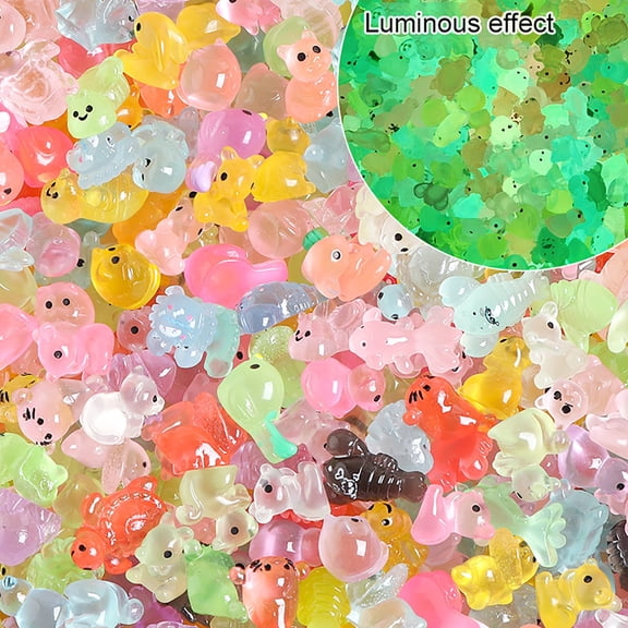 ZenCart 50/100Pcs Resin Miniature Animal Figures Glow in The Dark Tiny Bear Rabbit Fish Ornament Micro Landscape for Garden Aquarium Dollhouse Office Home Decor