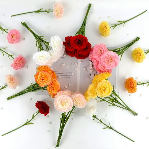 ZenCart 5Pcs Artificial Carnation Realistic Fake Silk Flower Wedding Indoor Home Office Table Centerpiece Faux Flower Decoration Mother's Day Gift