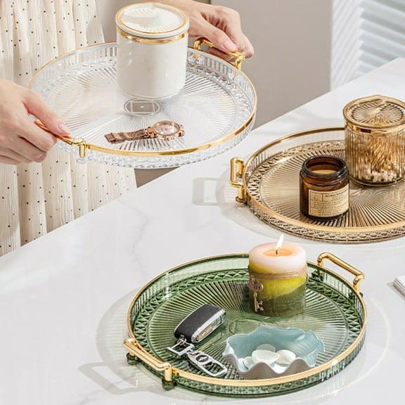 ZenCart Acrylic Serving Tray Round Serving Platter with Handles Coffee Table Decor Dish Dessert Tray for Cutlery Kitchen Countertop