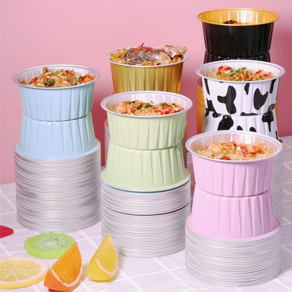 ZenCart Aluminum Foil Cake Cups Mini Cake Pans Disposable Baking Mold for Mousse Pudding Brownies Personal Portion Baking Tray