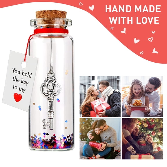 ZenCart Anniversary Romantic Gift for Her Him You Hold The Key to My Heart Bottle Tiny Glass Wish Jar for Valentine's Day Anniversary Christmas