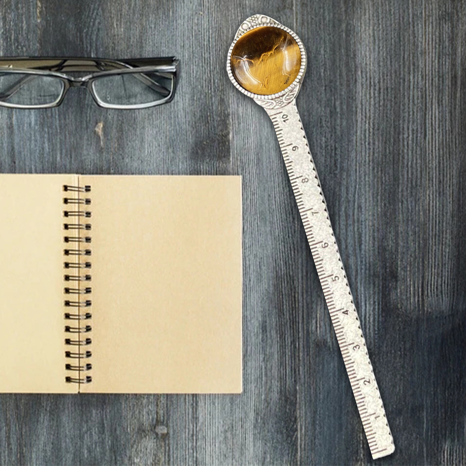 ZenCart Antique Brass Bookmark Tiger Eyes Inlaid Faux Gems Ruler ...