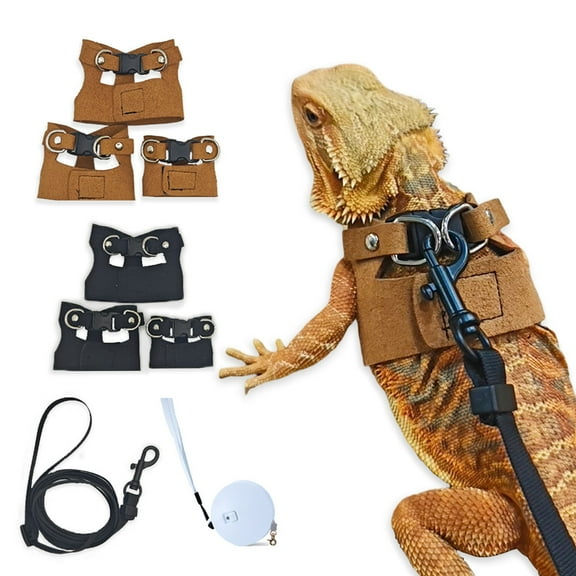 ZenCart Bearded Dragon Harness And Leash Set Faux Leather Reptile Lizard Harness with Retractable Leash Small Animal Traction Rope Walking Vest Accessories for Amphibians