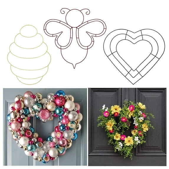 ZenCart Bee Hive Wreath Frame Heart Metal Wire Form Bee Shaped Wire Frame Wreath Form for Flowers Ribbons DIY Wreath Home Decor