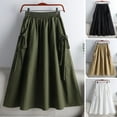 thumbnail image 1 of ZenCart Cargo Skirt with Elastic Waist Side Pockets Solid Color A-Line Loose Fit Midi Skirt Workwear Style Drawstring Skirt, 1 of 8