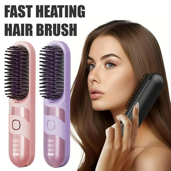 ZenCart Cordless Hair Straightener Brush 3 Temperature Modes Adjustable LED Display Fast Heating Portable Travel Electric Hot Brush Curly Hair Styling Detangling Comb
