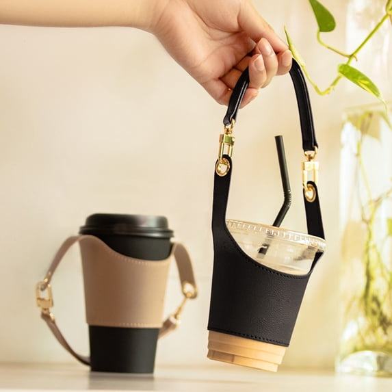 ZenCart Faux Leather Cup Cover Lanyard Portable Drink Holder Hot Cold Insulation Cup Cover Holder Traveling Cup Holder Beverage Tote Cruise Essentials