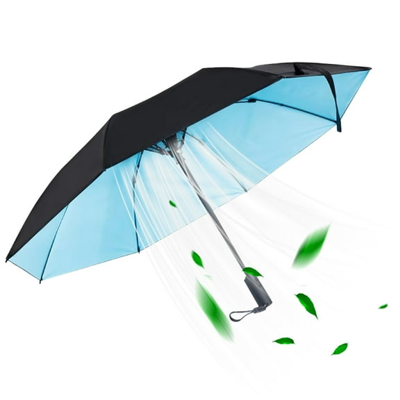 ZenCart Folding Umbrella with Fan USB Rechargeable UV Sun Protection Tri-fold Umbrella Portable Waterproof Windproof Summer Outdoor Sun Rain Umbrella