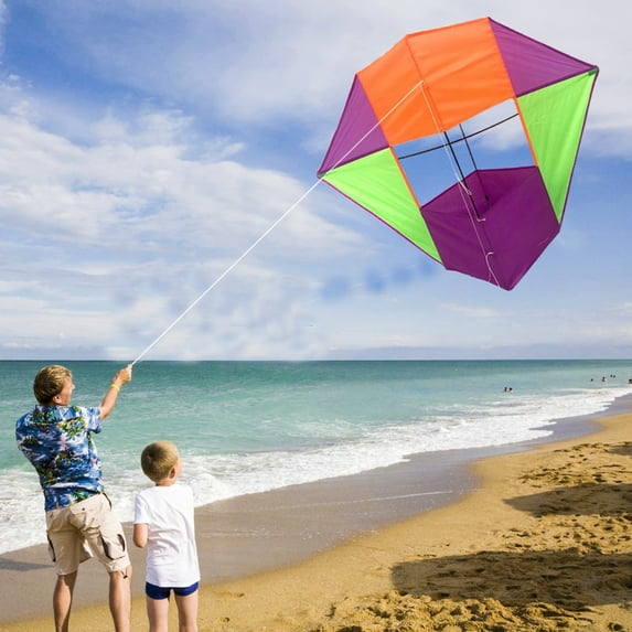 ZenCart Kids Adults 3D Kite Easy to Fly Heavy Duty Outdoor Beach Park Lawn Beginner-friendly Family Toddlers Boys Girls Colorful Grids Flying Kite Toy