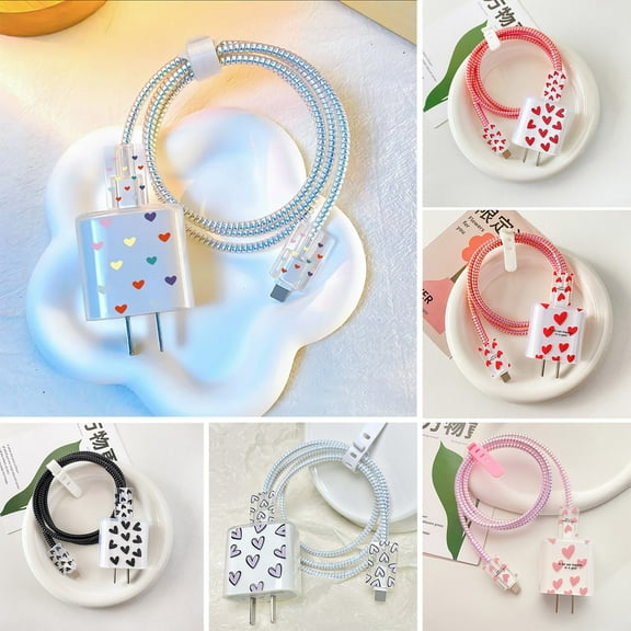 ZenCart Love Pattern Charging Cable Protector for Apple 18/20W Charger Transparent Protective Rope Wear-Resistant All-Round Protection Phone Accessories for Data And Headphone Cables