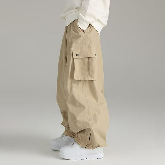 ZenCart Men Pants with Multi Pockets Elastic Waist Ankle-banded Oversized Vintage Cargo Pants Solid Color Streetwear Slacks for Outdoor Hiking Camping