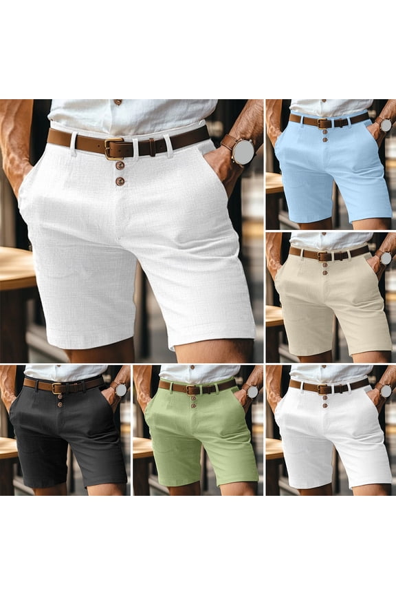 Men Shorts Mid-rise Buttons Zipper Fly Solid Color Shorts with Pockets Straight Leg Summer Casual Shorts Daily Wear