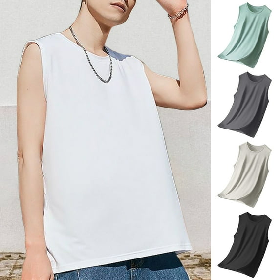 ZenCart Men Vest Round Neck Wide Shoulder Straps Sleeveless Tops Breathable Mesh Solid Color Quick-Dry Fitness Vest