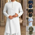 thumbnail image 1 of ZenCart Men's Cotton Linen Kaftan Long Sleeve O-Neck Robe Solid Color Button-up Collar Thobe Breathable Arabic Clothing for Prayers Casual Wear, 1 of 1