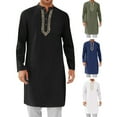thumbnail image 1 of ZenCart Men's Kaftan Robe O-Neck Long Sleeve Abaya Breathable Button-up Thobe Arabic Ihram Clothing for Casual Occasions Prayers, 1 of 7