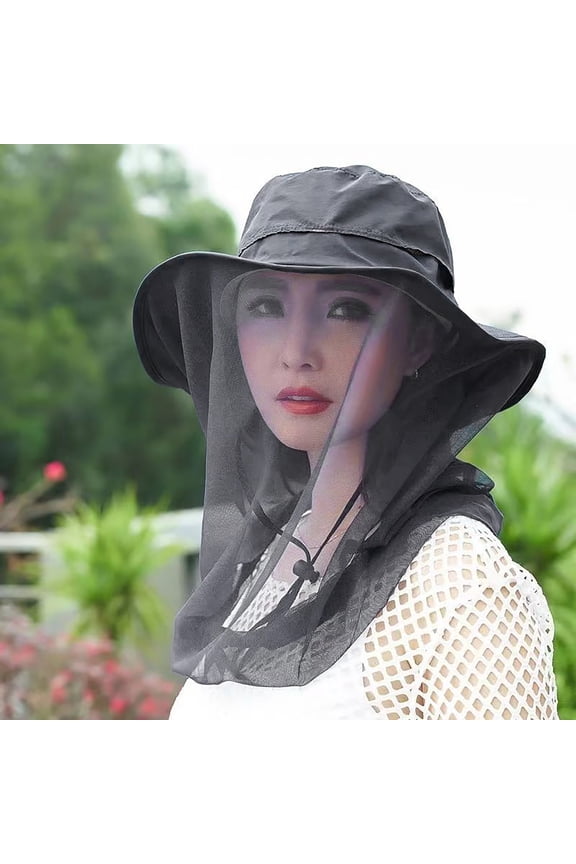 Mosquito Head Net Hat Sun Protection Bucket Hat with Hidden Net Mesh Foldable Fly Protection Netting Hat for Outdoor Fishing Hiking