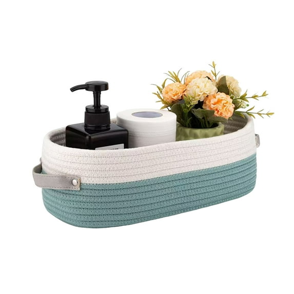 ZenCart Oval Leather Handle Bathroom Storage Basket, Cotton Cord Woven Storage Basket Toilet Paper Decorative Basket, Essential Home Storage Basket