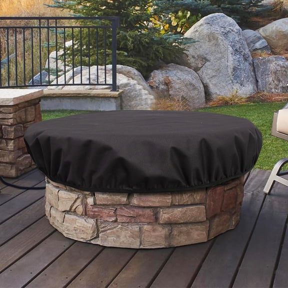 ZenCart Round Firepit Cover 600D Oxford Fabric Waterproof Cover Tear Resistant Firepit Protector Cover with Elastic Hem for Outdoor Built-in Stone Firepits