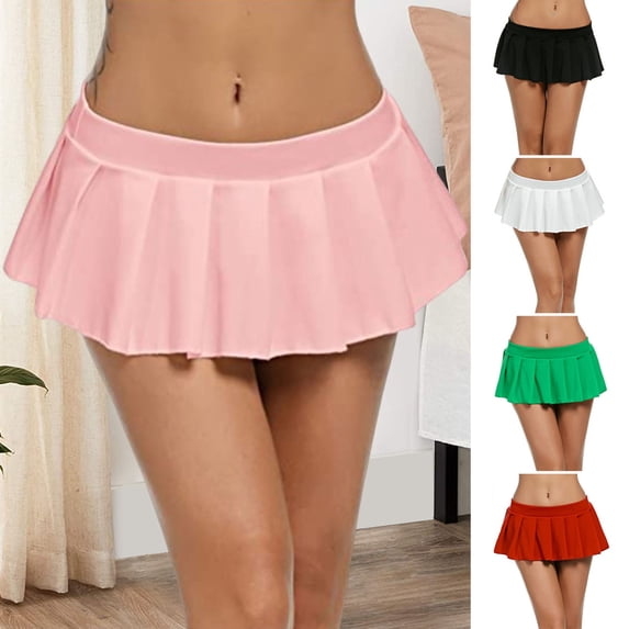 ZenCart Sexy Skirt Low-rise Solid Color Pleated Skirt Super Short A-Line Style Skirt Party Night Club Micro Skirt