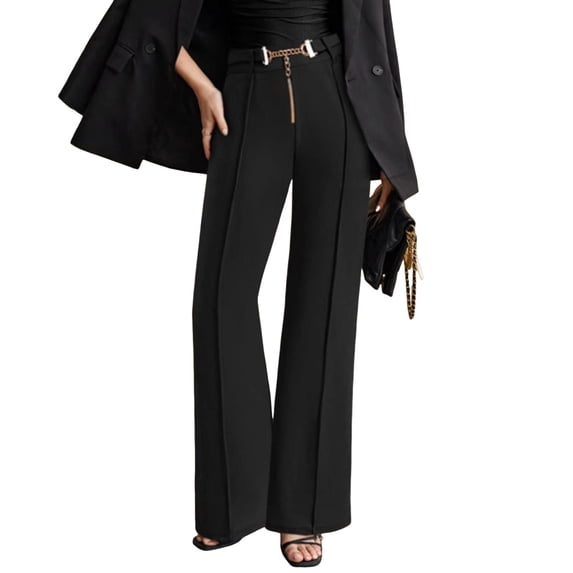 ZenCart Spring and Autumn New Black Temperament High Waist Straight Trousers - Slim and Tall
