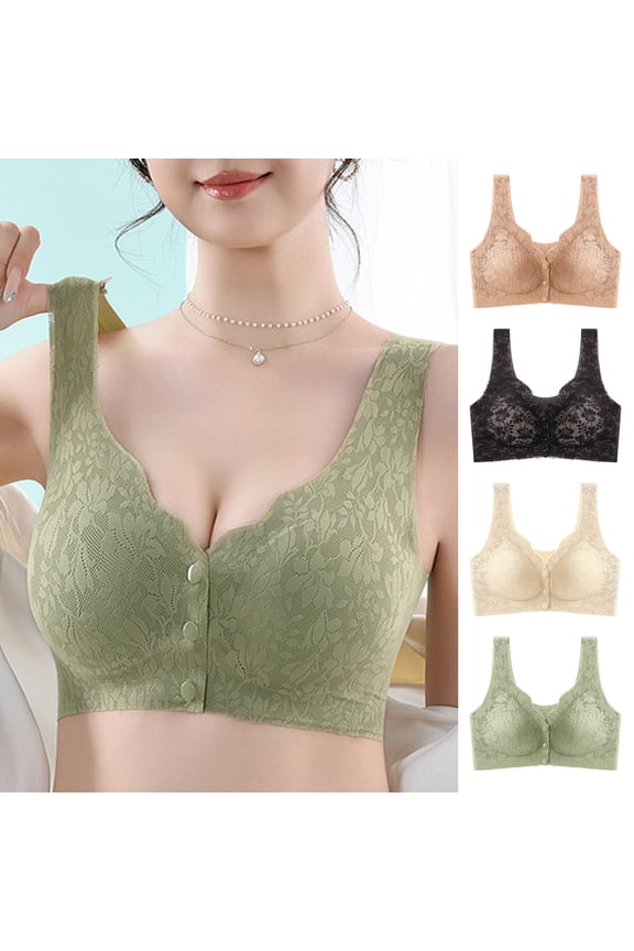 Women Bra Mold Thin Cup Elastic Wide Strap Supportive Perfect Breast Shape Front Closure Traceless Bra