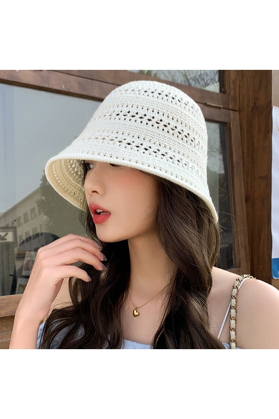 Women Fisherman Hat Hollowed-Out Design Sun Protection Wide Brim Hat Solid Color V Protection Summer Beach Hat