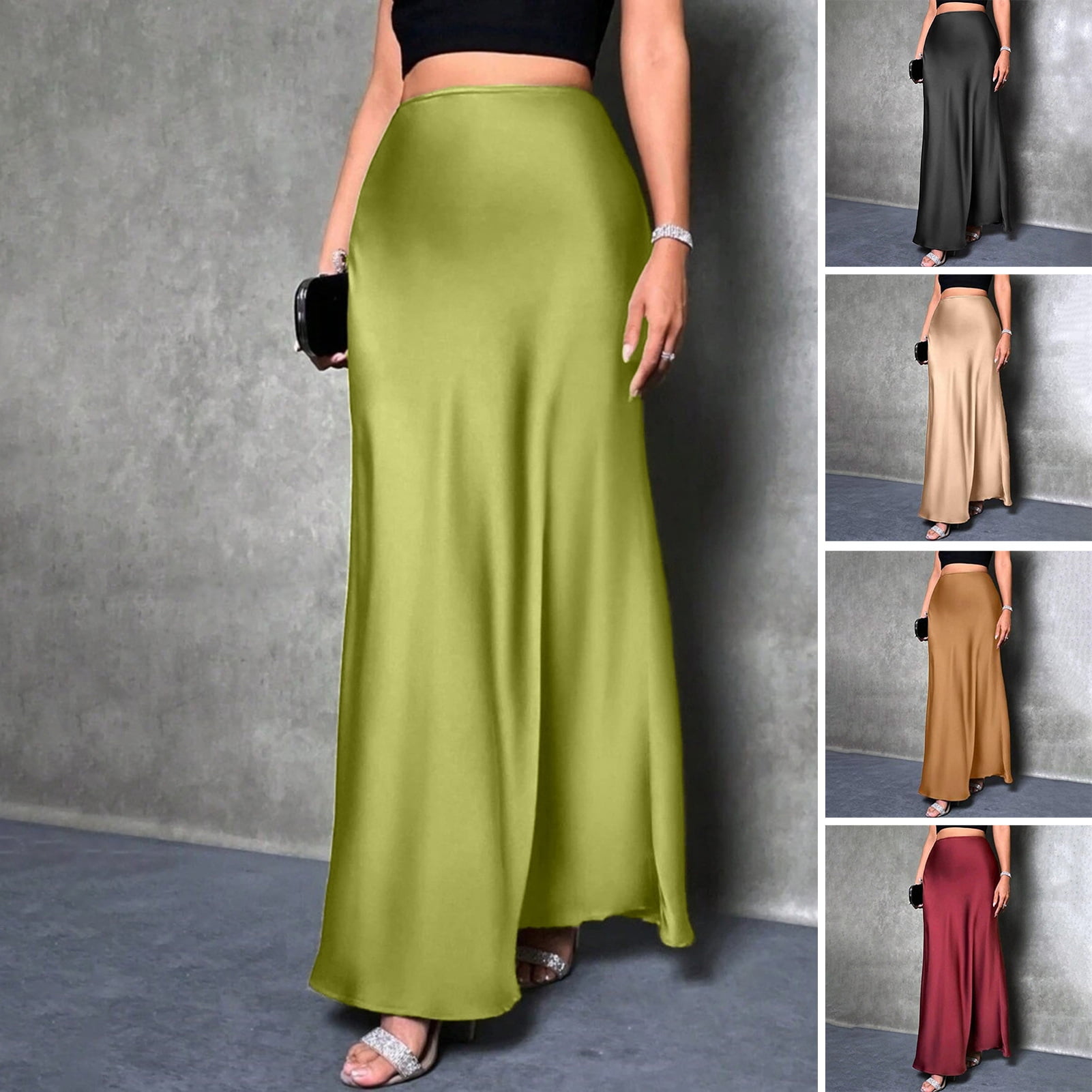 ZenCart Women Fishtail Skirt High Waist Solid Color Smooth Surface A — free download