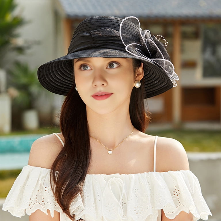 ZenCart Women Organza Kentucky Sun Hats Wide Brim Flower  display picture 2