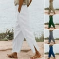 thumbnail image 1 of ZenCart Women Pants Elastic Waist Adjustable Drawstring Mid-rise Casual Pants with Pockets Solid Color Split Cuffs Long Trousers, 1 of 8