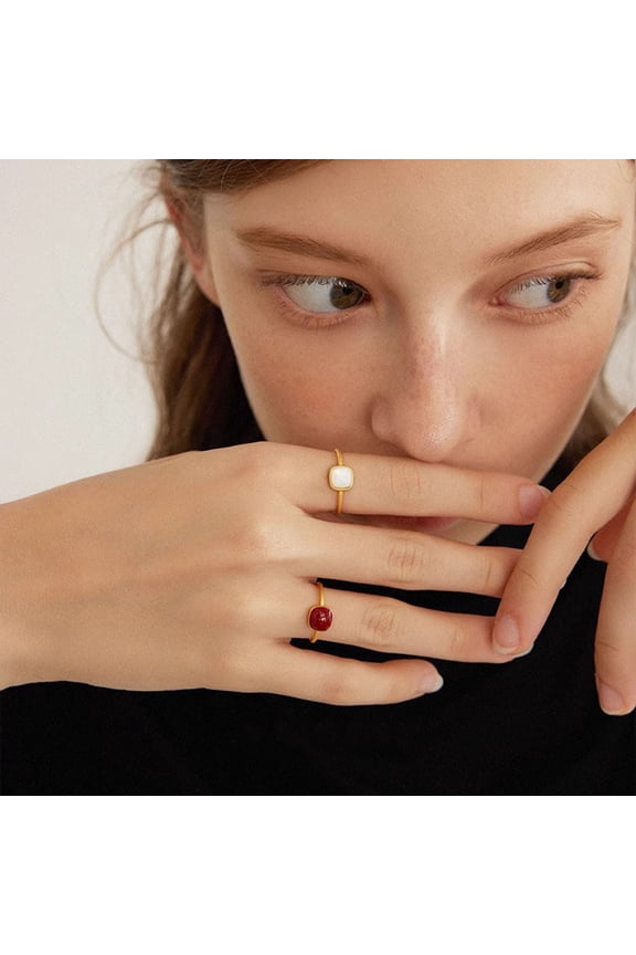 Women Ring Retro French Style Adjustable Opening Design Square Enamel Glaze Finger Band Fashion Jewelry Gift