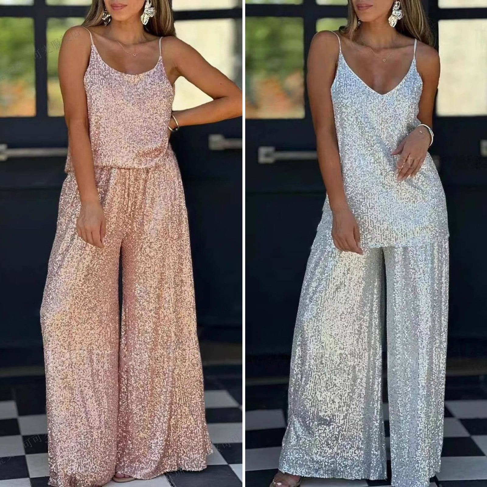 ZenCart Women Sequin Two Piece Outfit Scoop Neck Sleeveless Cami Top — free download