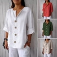 thumbnail image 1 of ZenCart Women Shirt V-Neck 3/4 Sleeve Loose Fit Pullover Tops Buttons Decor Breathable Casual Tops Daily Wear, 1 of 8