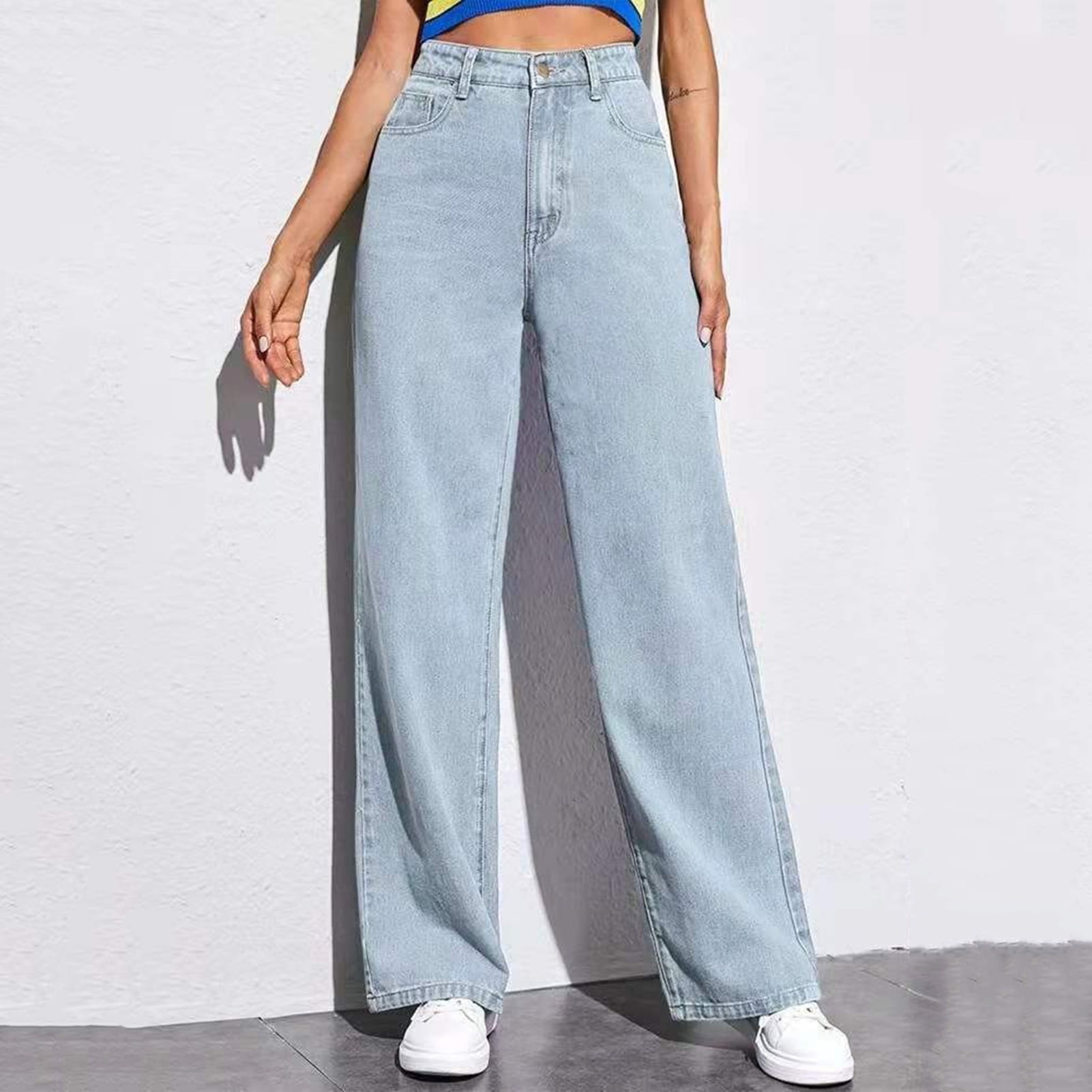 ZenCart Women Straight Bell-bottom Jeans High Waist Button Zipper ...