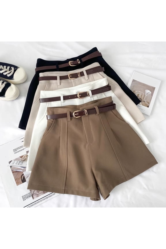 Women Suit Shorts High Waist Zipper Fly Solid Color Casual Suit Shorts with Pockets Versatile Summer Shorts