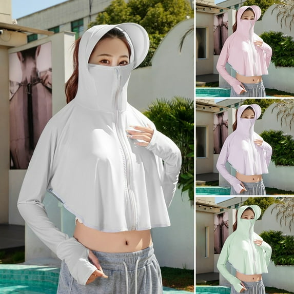 ZenCart Women Sun Protection Clothing Long Sleeve Hooded Shawl Cape Ice Silk Sunscreen Jacket for Outdoor Travel Work Vacation