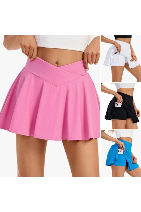 Women Yoga Skort A-Line Style Yoga Sport Skirt with Liner Solid Color Comfortable Fabric Versatile Skirt