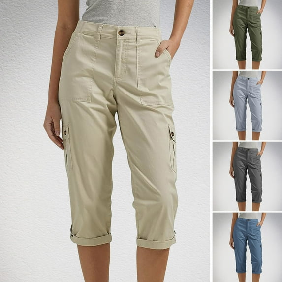 ZenCart Women's Capris Cargo Joggers Mid Rise Cropped Cargo Pants Summer Quick Dry Hiking Pants with Multi Pockets