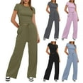 thumbnail image 1 of ZenCart Women's Casual Two-Piece Outfit Set Slim Short Sleeve Top High Waisted Wide Leg Pants Set Female Lounge Tracksuit, 1 of 8
