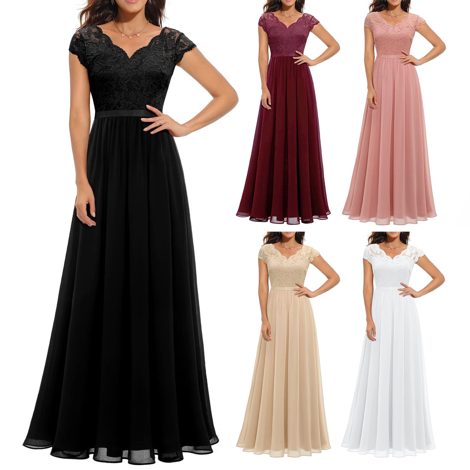 Dress Women Dress Casual Party Mesh V Tie Lined Evening Dress Bridesmaid Wedding Party