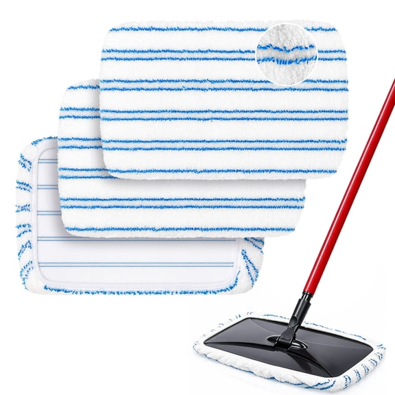 ZenClean Reusable Microfiber Mop Pads 3 Pack Compatible with H2prO Flat Mop System for Wet & Dry Floor Cleaning (White)