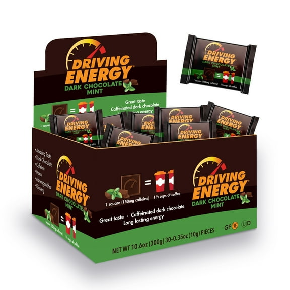 ZenEvo Driving Energy Dark Chocolate Mint - 150mg of Caffeine with Maca, Ginseng and Ashwagandha - 30ct. Box