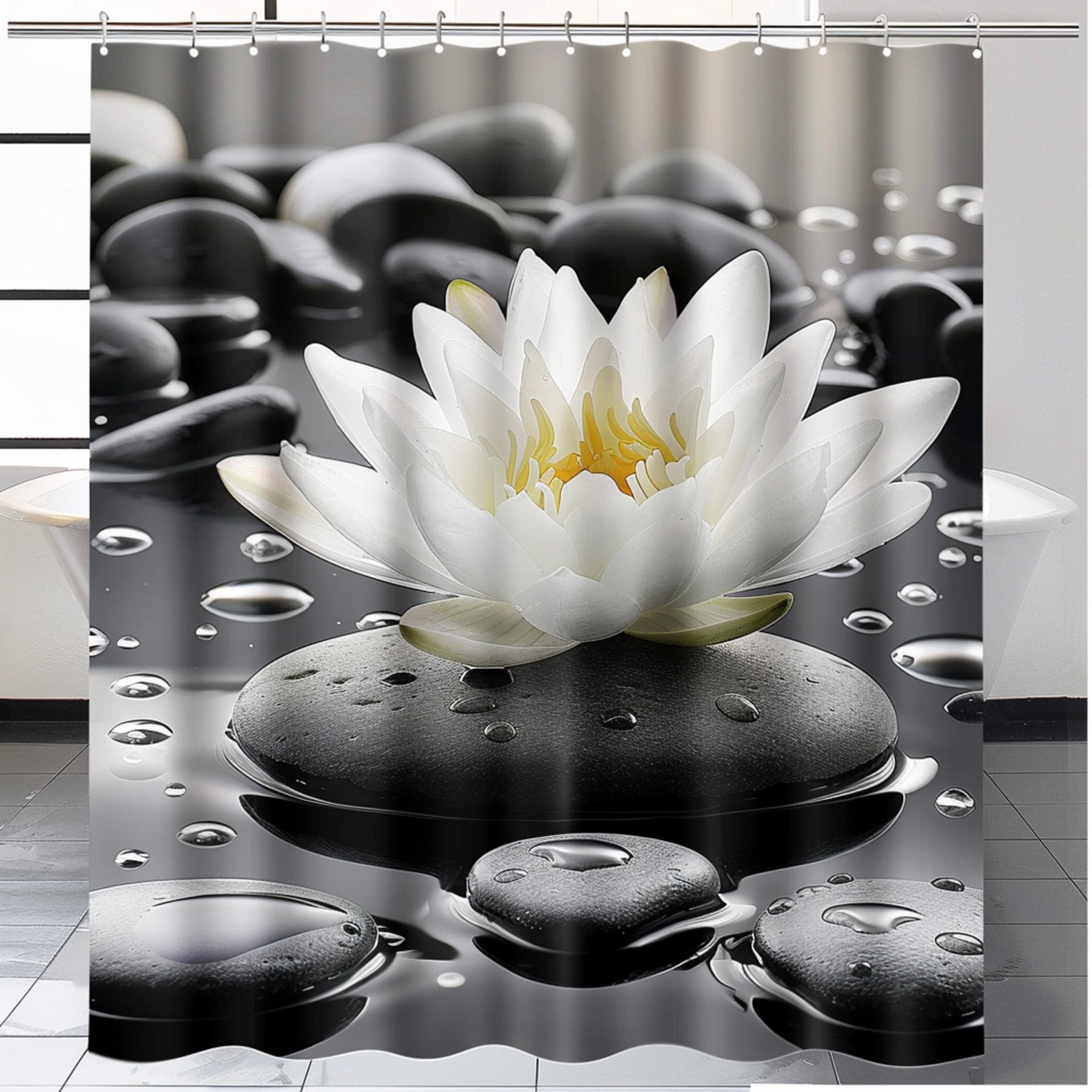 ZenInspired Black and White Bathroom Decor Set with Lotus Flower on