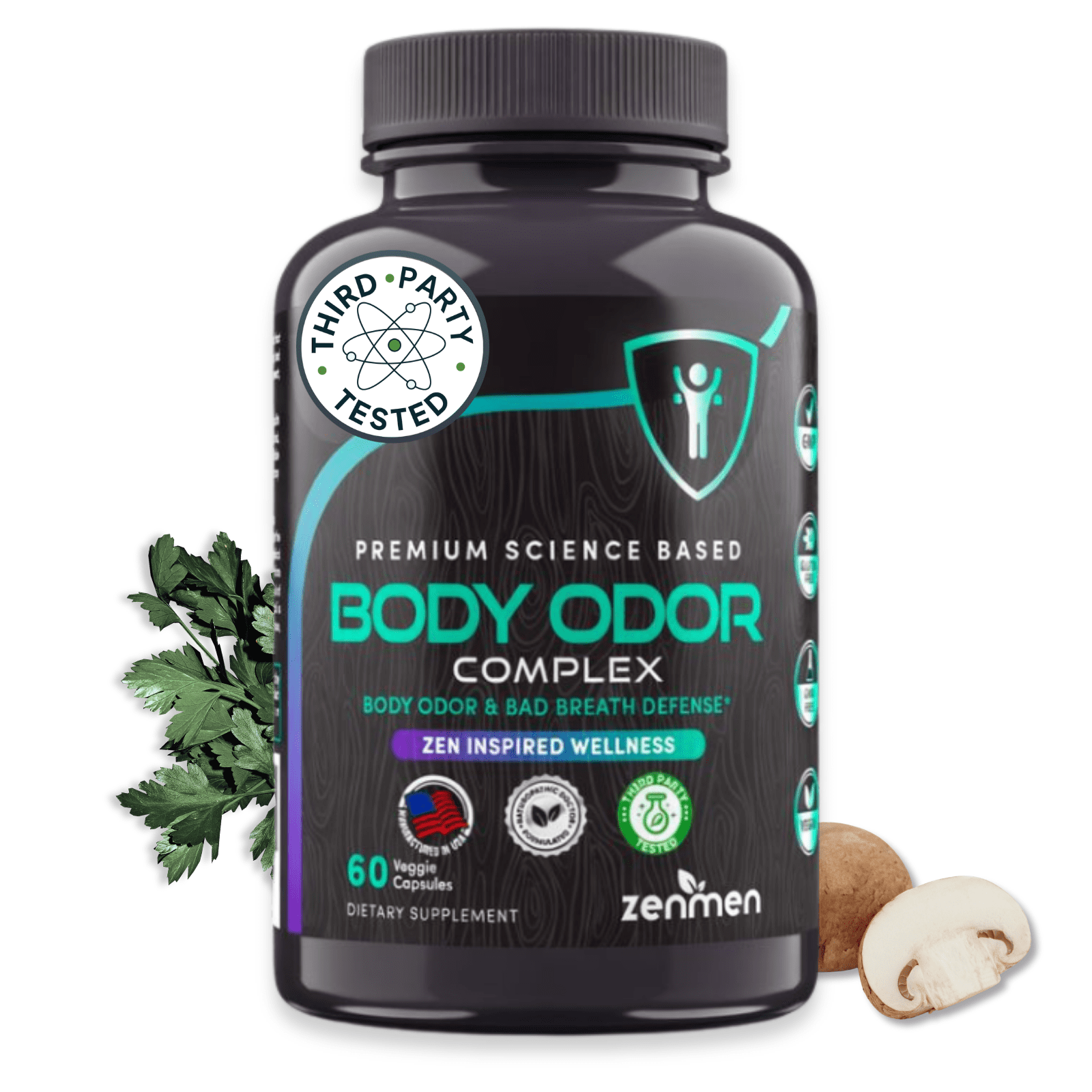 Zenmen Daily Body Odor & Gut Support - Healthy Zinc & Chlorophyll, 60 Vegan Capsules, USA-Made