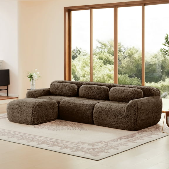 ZenNook 115" Sectional Couches for Living Room, Comfy Boneless Couch, 3 Seater Cloud Sofa, Compressed L Shaped Couch with Ottoman, Modern Modular Sectional, Plush Floor Sofa, No Assembly (Choco)